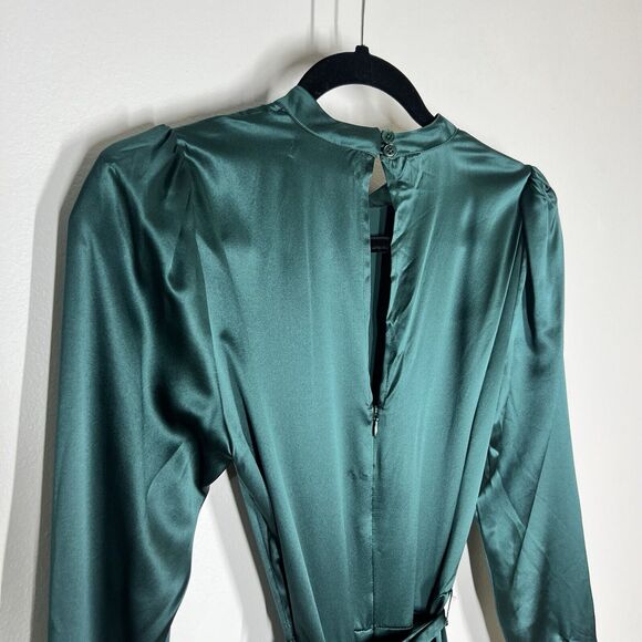 Reformation Sz 4 Julius Silk Satin Long Sleeve Midi Dress in Forest Green - Picture 9 of 15
